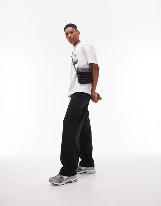 Topman wide leg pants with elasticated waistband in black