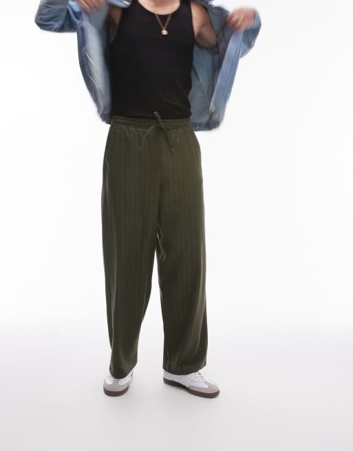 Topman wide leg pin stripe pants in Khaki