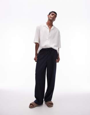 パンツ baggy stripe slacks navy normcore Super baggy striped slacks, navy, normcore