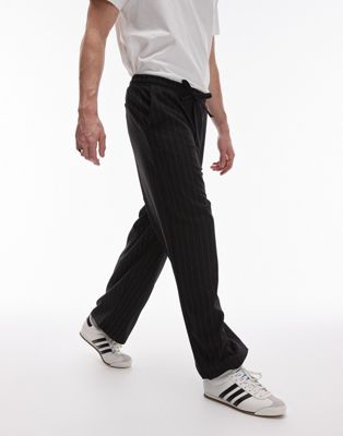 Topman wide leg pin stripe trouser in black