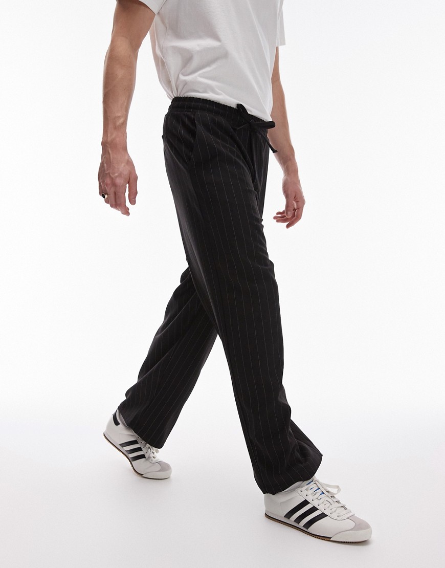 Topman wide leg pin stripe trouser in black