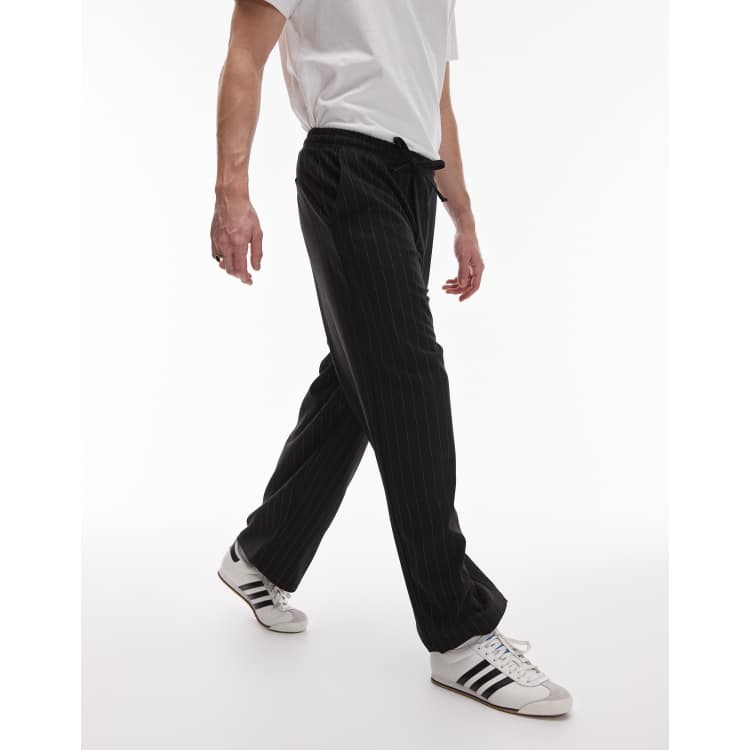 White Black Pinstripe Casual Trousers Pinstripe Trousers – Dark