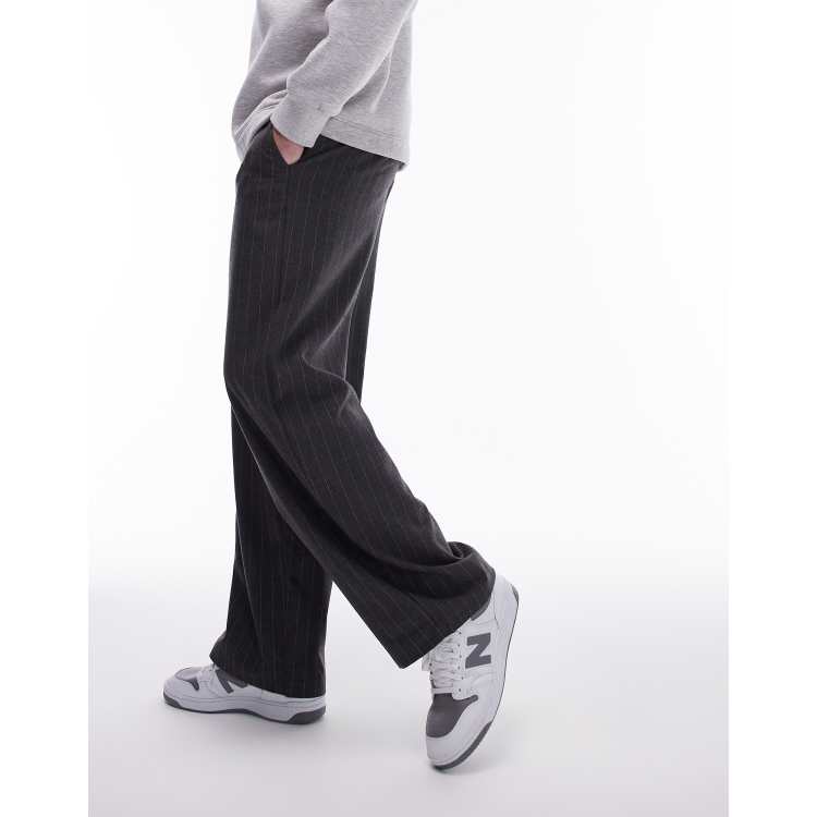 Topman wide leg pinstripe pants in charcoal | ASOS