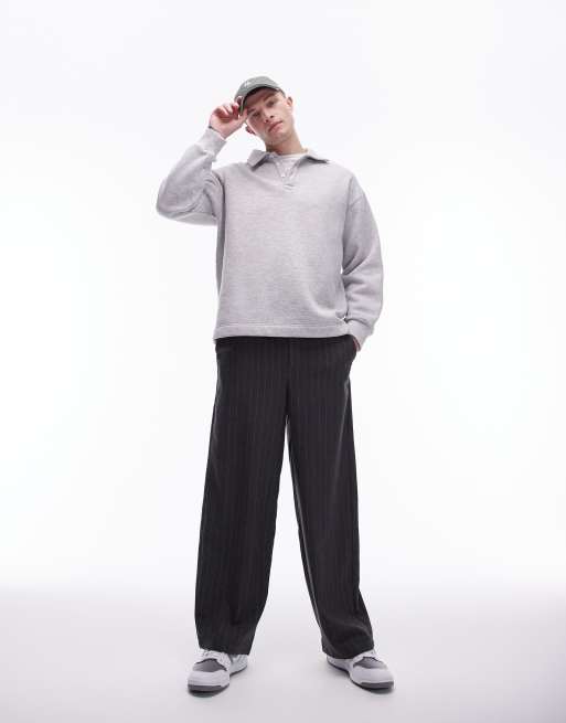 Topman wide leg pinstripe pants in charcoal