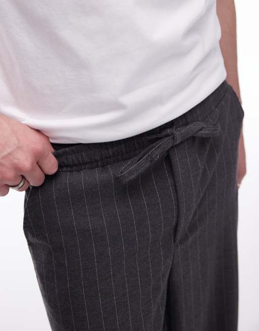 Topman wide leg pinstripe pants in charcoal