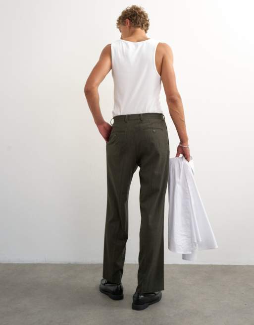 Topman wide leg pinstripe pants in dark green, 4 of 5