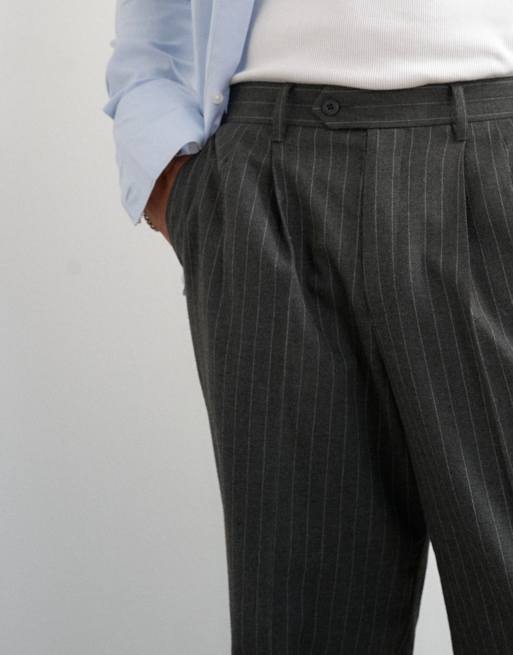 Topman wide leg pinstripe pants with pleats in charcoal, 3 of 5