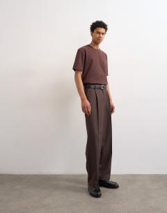 Wide leg pinstripe trousers in brown