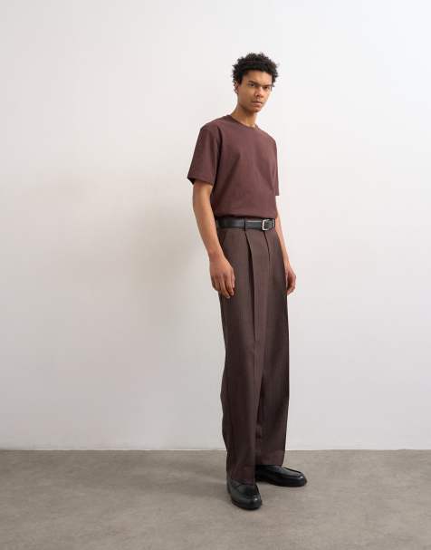 Topman wide leg pinstripe trousers in brown