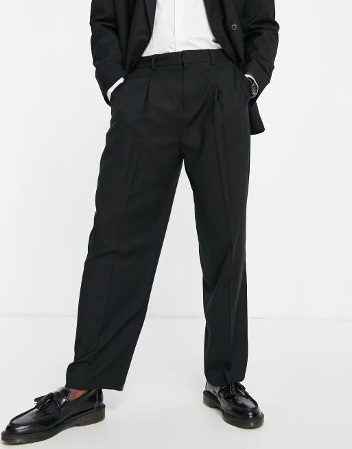 Topman wide leg pleated suit pants in black ASOS