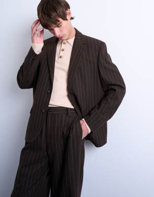 Topman Wide Leg Pleated Trouser In Brown