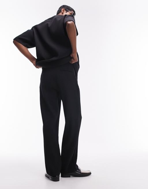 Topman wide leg plisse pants in black (part of a set), 2 of 5