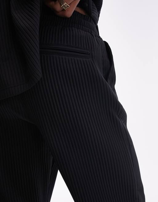 Topman wide leg plisse pants in black (part of a set), 5 of 5