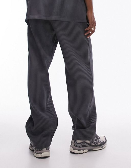 ASOS DESIGN Curve oversized plisse shirt and wide leg pants set in khaki