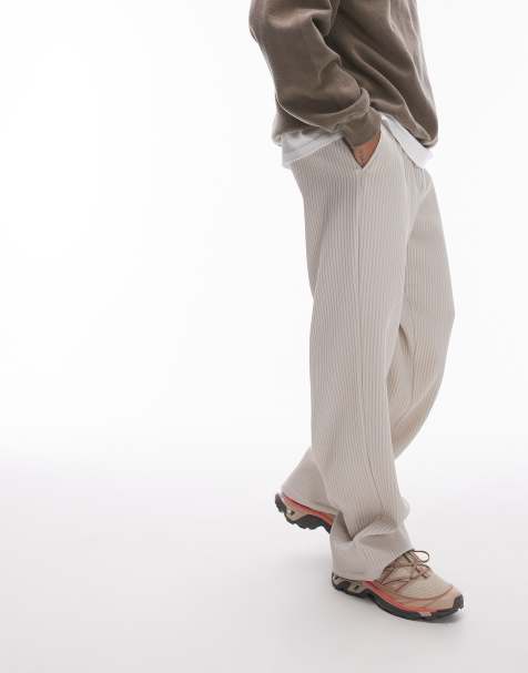 Topman wide leg plisse trousers in light stone - view 1