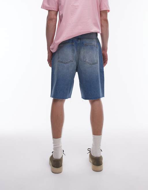 	Topman wide leg raw hem denim short in light blue wash, 2 of 5