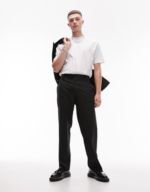 Topman wide leg smart trouser in black