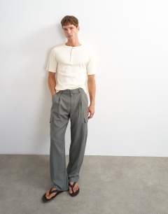 Wide leg stripe cargo trouser in charcoal