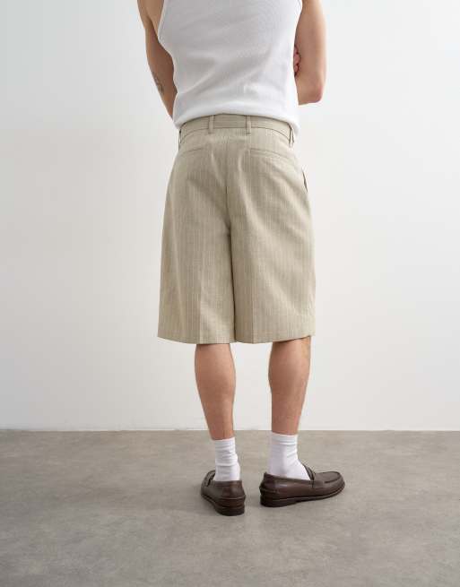 Topman wide leg stripe shorts in stone, 4 of 5