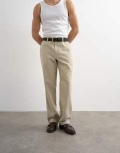 Wide leg stripe trouser in stone