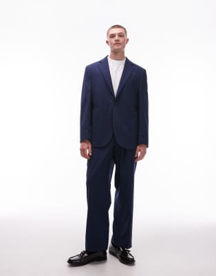 Topman Wide Leg Suit Pants In Blue