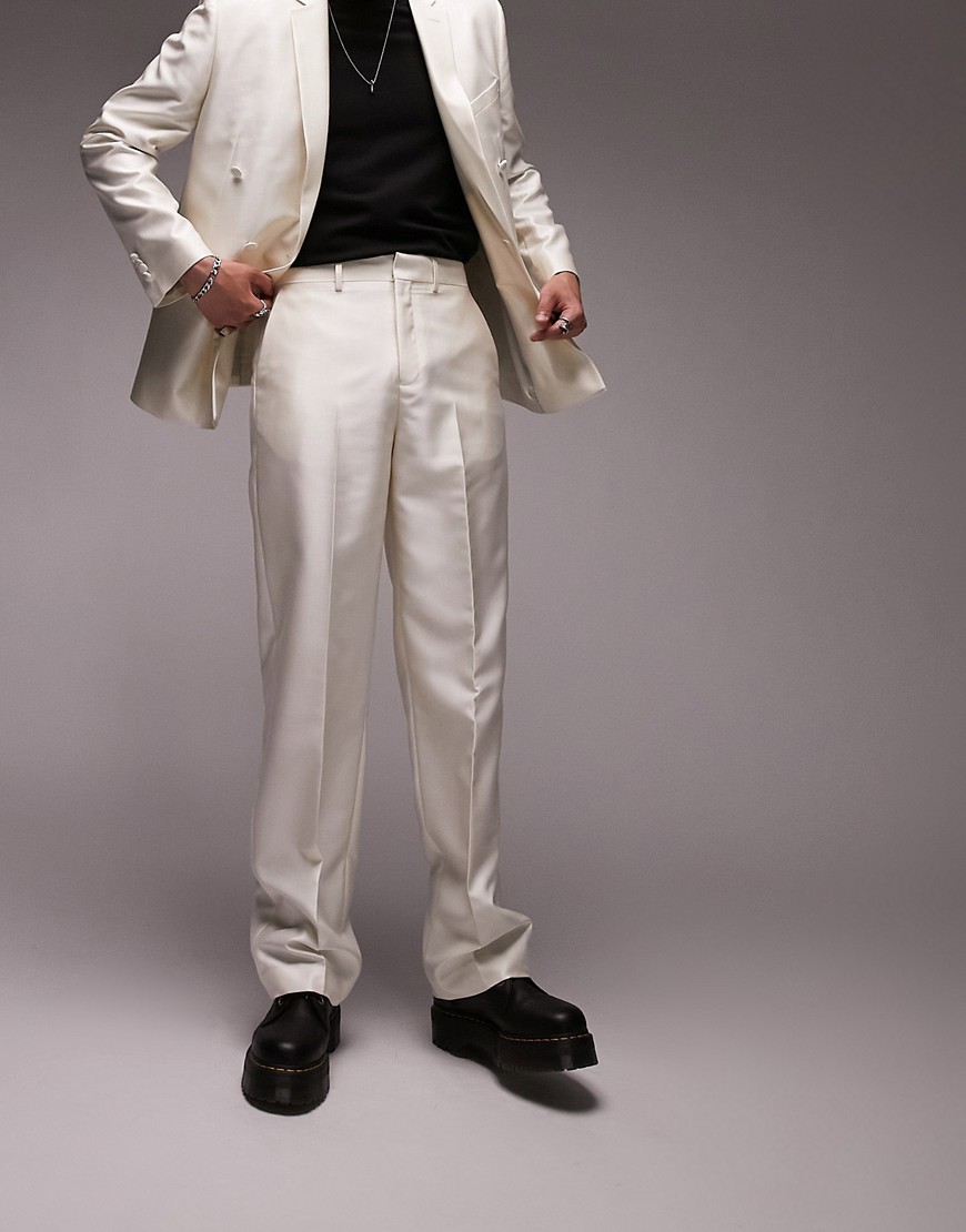 Topman wide leg suit pants with pleats in white