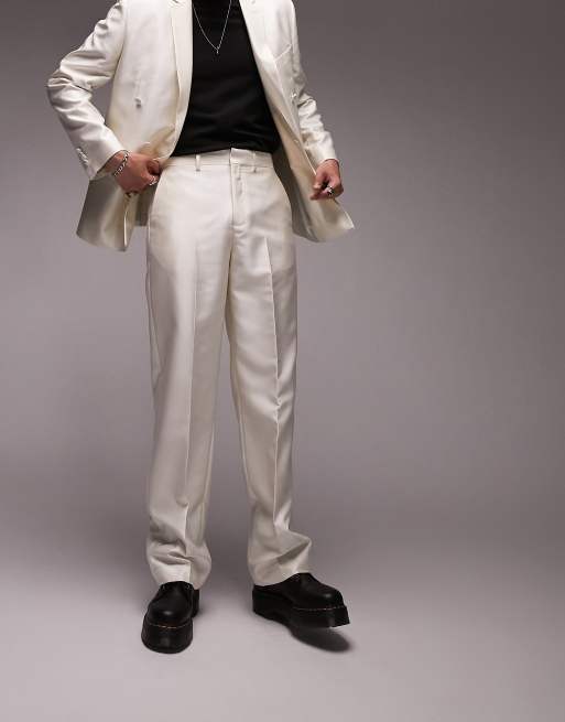 Topman wide leg suit pants with pleats in white ASOS