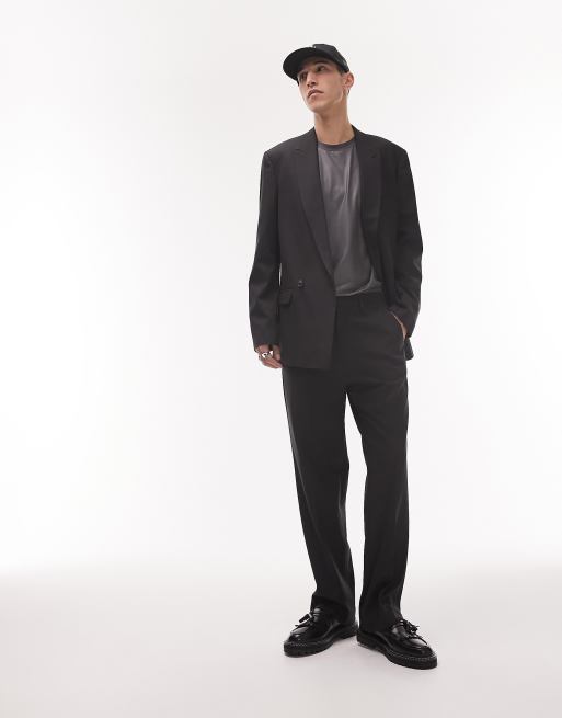 Topman wide leg suit trousers in black | ASOS