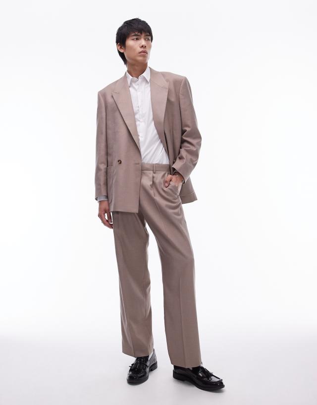 Topman - wide leg suit trousers in stone