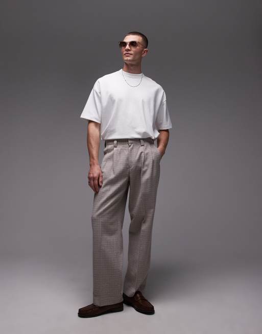 Topman wide leg texture suit pants in stone