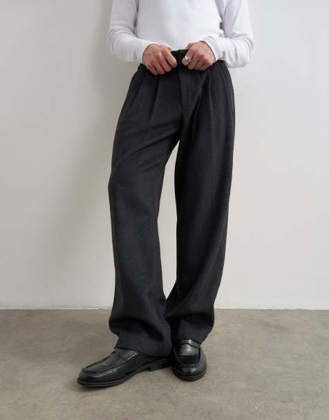 Topman wide leg textured pant with pleats in charcoal - view 1