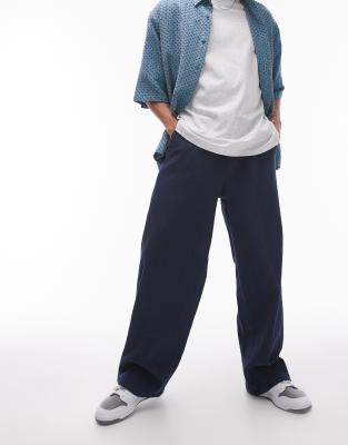 wide leg textured pants in navy