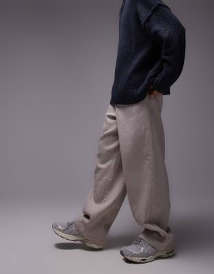 wide leg textured pants in stone-Neutral