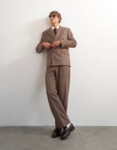 Topman wide leg textured trouser with pleats in brown
