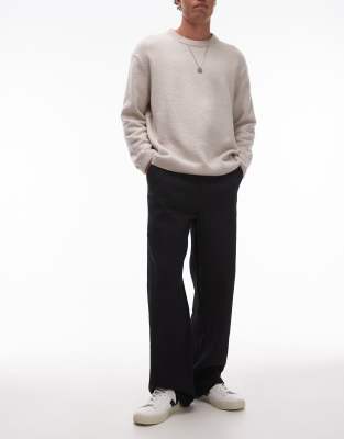 Topman Topman wide leg textured trousers in black