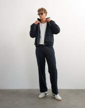 Topman wide leg trouser with boucle pinstripe in navy