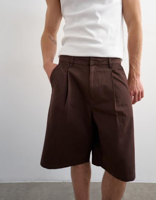 Topman wide leg twill bermuda shorts with pleats in brown, 2 of 5