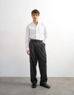 Wide leg utility pocket smart trouser in charcoal