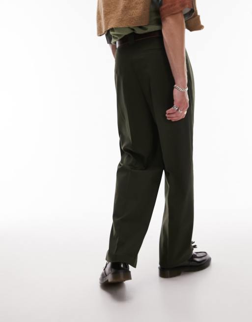 Topman straight front pocket cargo pants in green