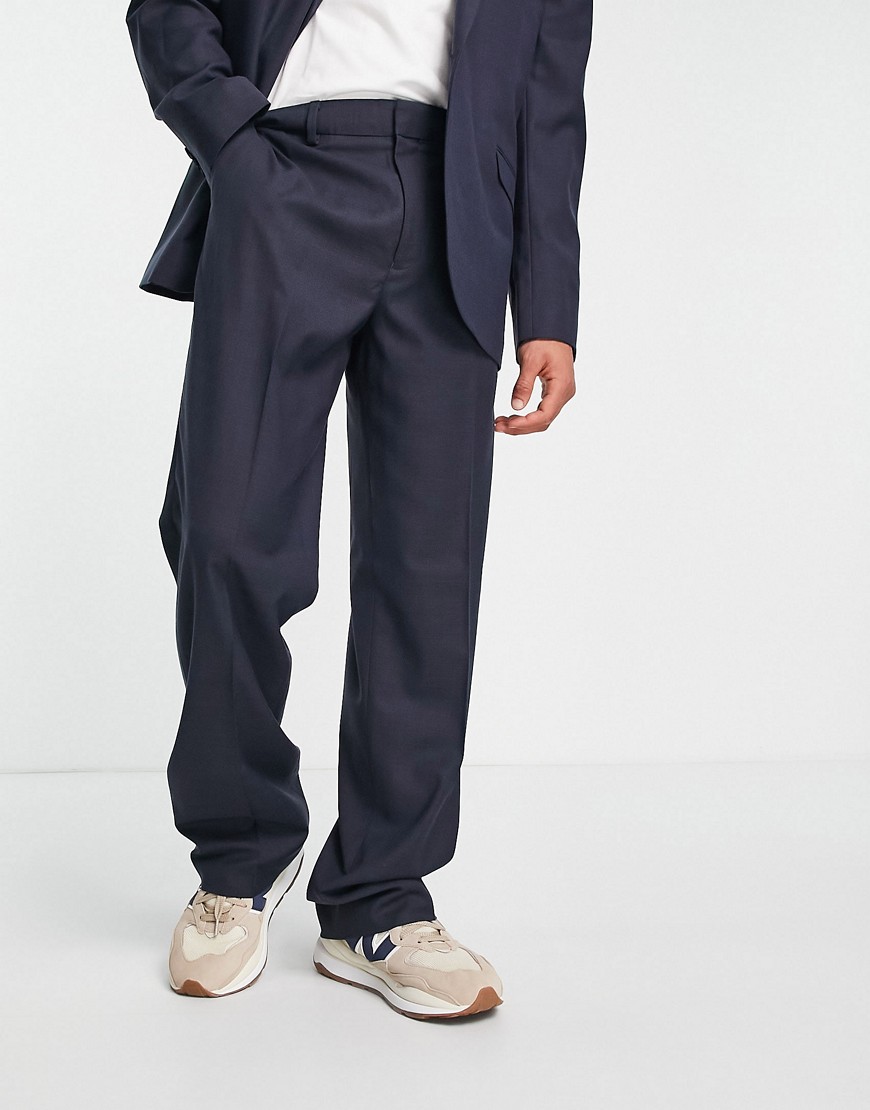 Topman wide leg wedding suit trousers in navy