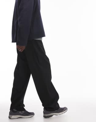 Topman Wide Leg Drawstring Pants In Black