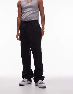 wide leg with elasticated tie waist sweatpants in navy