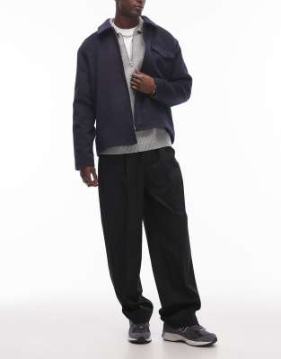 Topman Topman wide leg with elasticated tie waist trousers in black