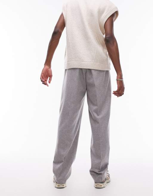 Topman wide leg wool mix herringbone pants in gray