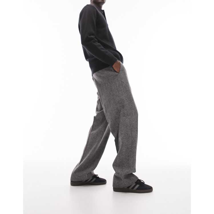 Topman wide leg wool mix herringbone pants in gray