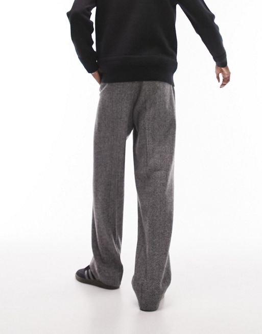 Topman wide leg wool mix herringbone pants in gray