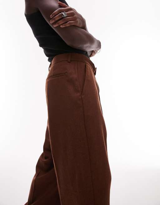 Topman wide leg wool mix pants in brown | ASOS