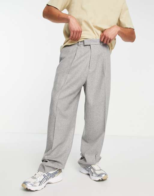 ASOS High Waist Wool Mix Smart Pants With Wide Leg in Grey for Men