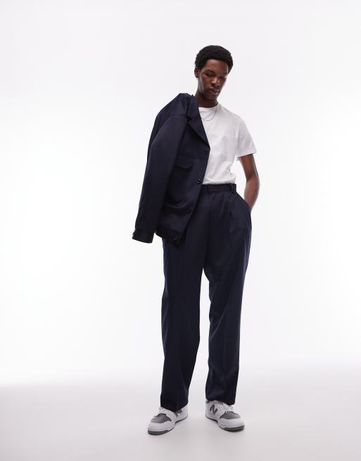 Topman wide leg wool mix suit pants in navy
