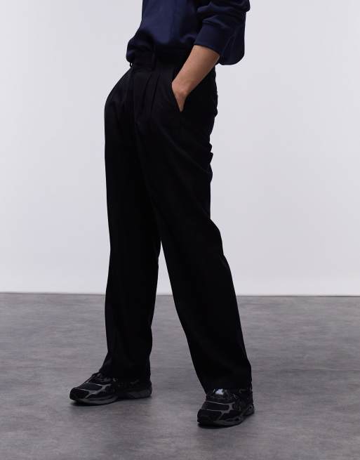 Topman wide leg wool mix trousers in black | ASOS